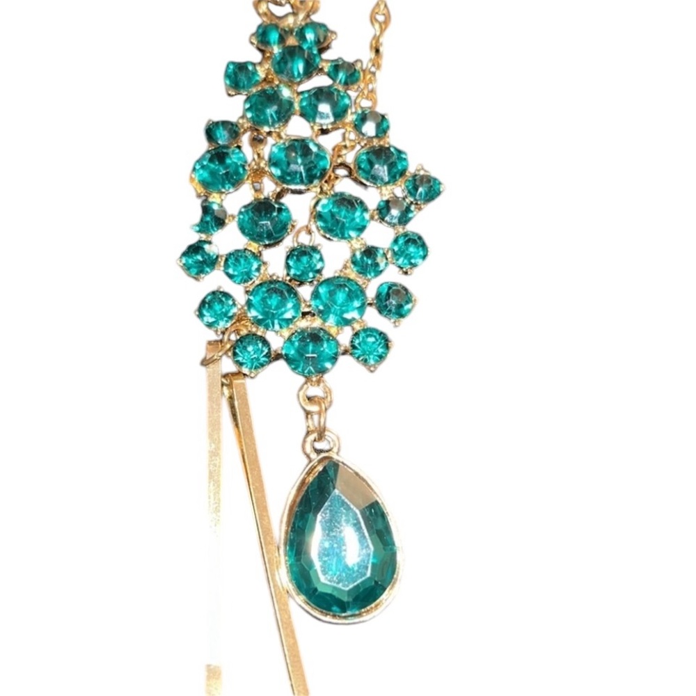 EMERALD Rhinestones hanging hair jewelry w/ Bobby Pins to attach firmly